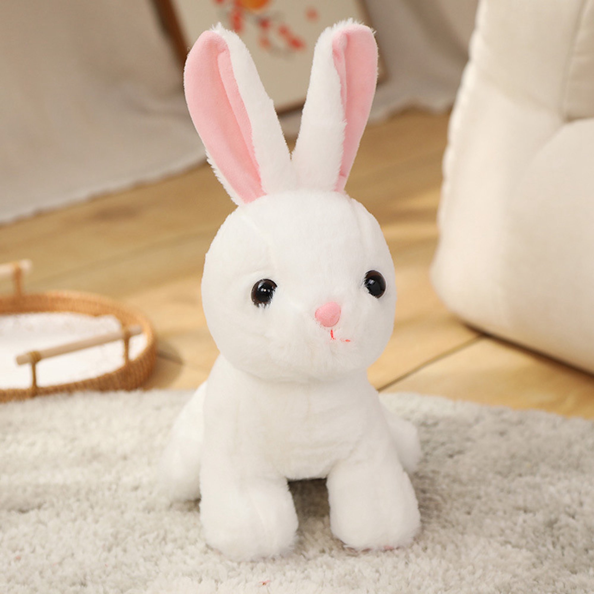 Juguete de peluche de conejo sentado, suave y lindo conejo blanco, almohada  de animales de peluche para niños y adultos, regalo de cumpleaños, fiesta