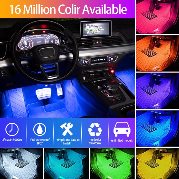 Interior de coche LED, 4 piezas, 7 colores, luces interiores RGB para  puerto USB automático, iluminación