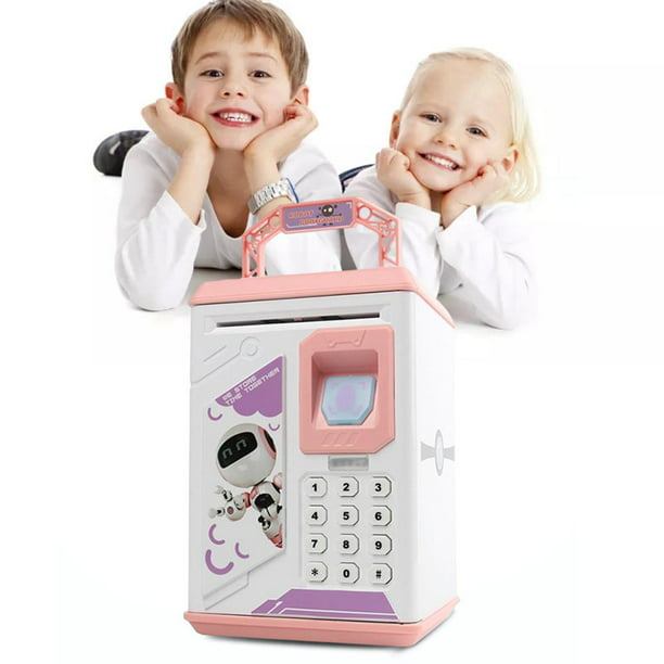 Alcancía de juguete, caja fuerte con huellas dactilares, cajero automático,  cajero automático, moneda, caja de ahorros para niños (rosa/rosa)