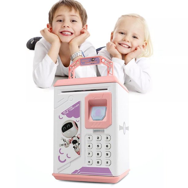  LIKE Alcancía de juguete, caja fuerte con huellas dactilares,  cajero automático, cajero automático, moneda, caja de ahorros para niños  (rosa/rosa) : Juguetes y Juegos