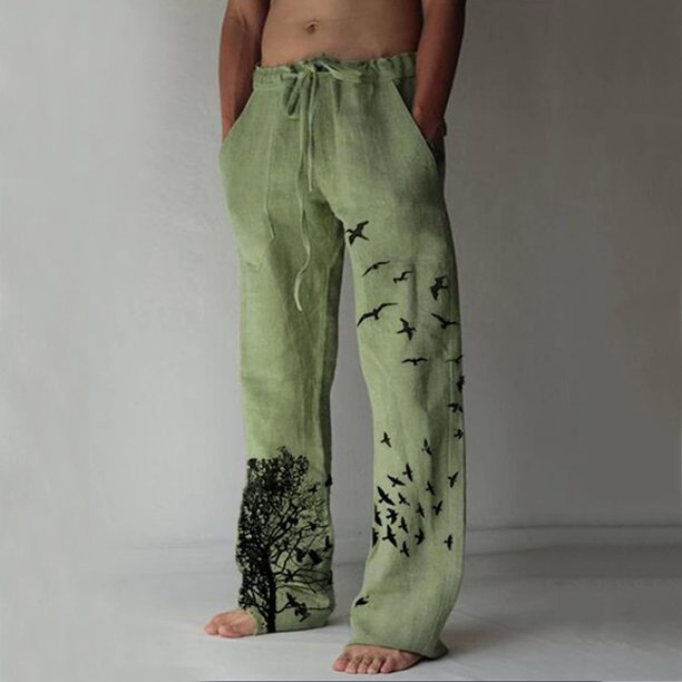 Pantalones Hombre, Pantalón Algodón Lino Verde