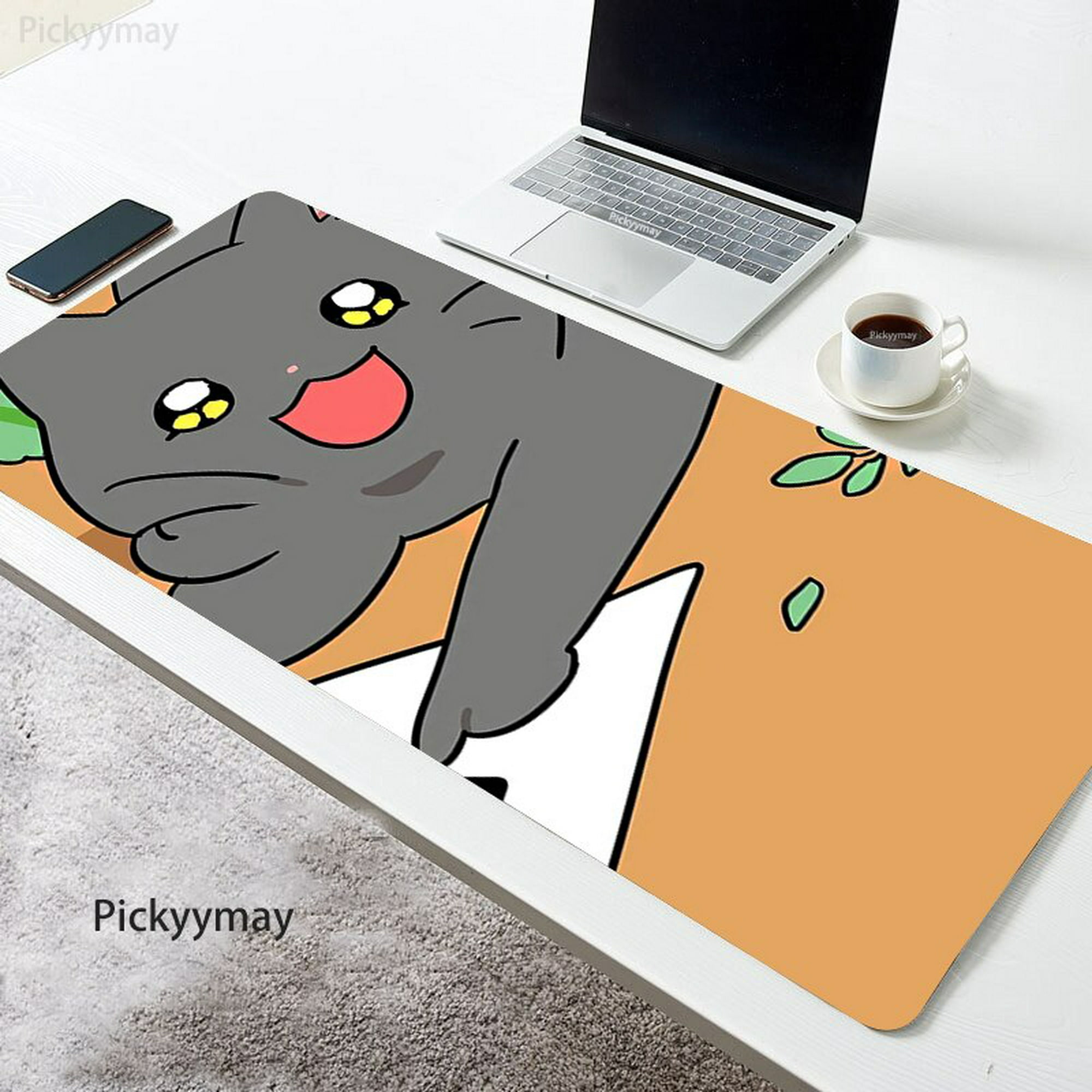 Alfombrilla de ratón grande para escritorio, alfombra Kawaii de gato,  alfombrilla de Anime para mesa de ordenador, con borde de bloqueo, color  rosa LIUWENJING unisex