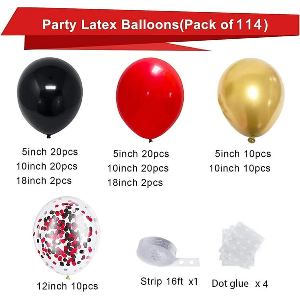 Kit de guirnalda de globos rojos y negros, 114 arcos de globos rojos,  negros y dorados, 4 tamaños, globos negros y rojos para decoraciones de  fiesta
