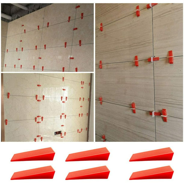  Niveladores de azulejos, 50 piezas 1/16 sistema de nivelación  de azulejos de plástico rojo espaciador de 3 lados cruzado y herramientas  de pared de piso de cerámica en forma de T