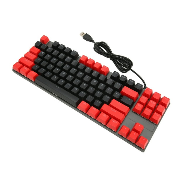 TECURS Teclado mecánico para juegos con cable LED 5 teclas macro 87 teclas,  teclado compacto mecánico TKL Gamer teclado con interruptor rojo para PC