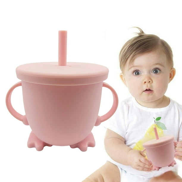 Vaso con popote de silicona, tazas de silicona para bebé, 100% silicona  suave taza de entrenamiento de paja para bebé, 5 onzas (rosa y verde  militar