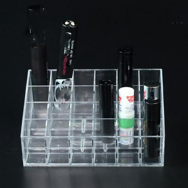 Soporte para lápices labiales de 24 rejillas, organizador de lápiz labial  transparente y soporte de almacenamiento para esmalte de uñas, caja de