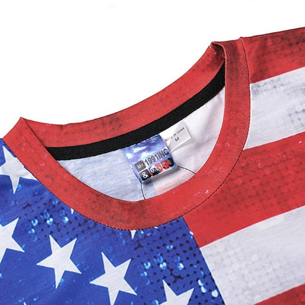 Camisa Casual Manga Corta Estampado Bandera Americana Hombre