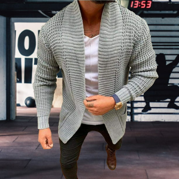 Suéter tipo cárdigan con frente abierto para hombre, cárdigan de punto de  color puro, cárdigan de punto con bolsillo para hombre, cárdigan de punto