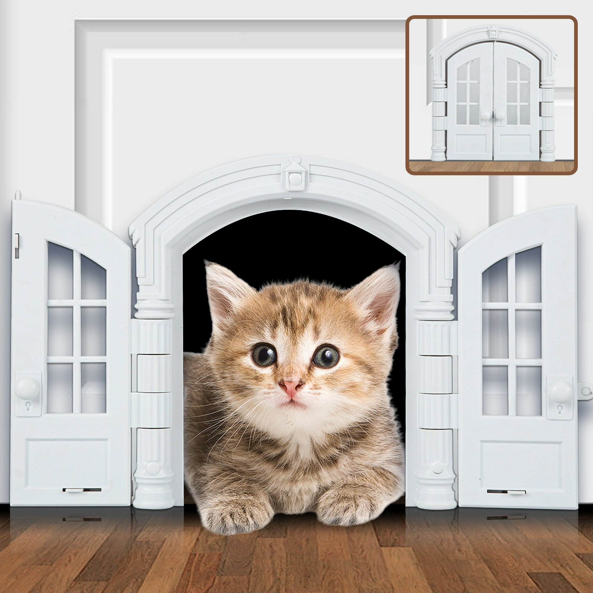 Purrfect Portal Puerta para gatos francesa: elegante puerta interior para  gatos de tamaño promedio de hasta 20 libras, fácil instalación, instalación