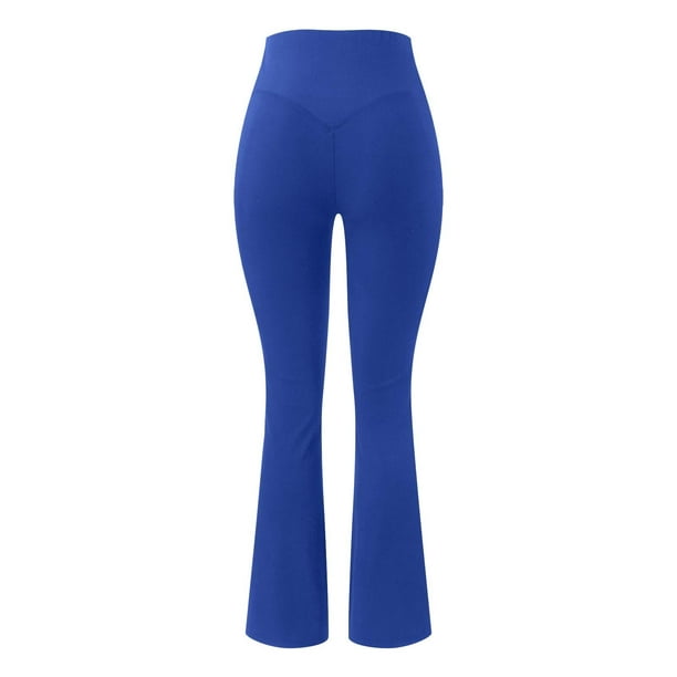 Gibobby pantalones deportivos mujer Leggings sin acanalados para mujer  Pantalones de yoga de cintura alta con corte tipo bota (Azul, XL)