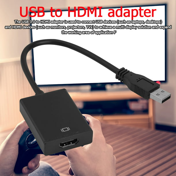 Adaptador USB a HDMI, convertidor de cable de audio y video HD, USB 3.0 a  HDMI para múltiples monitores 1080P, compatible con Windows XP/10/8.1/8/7