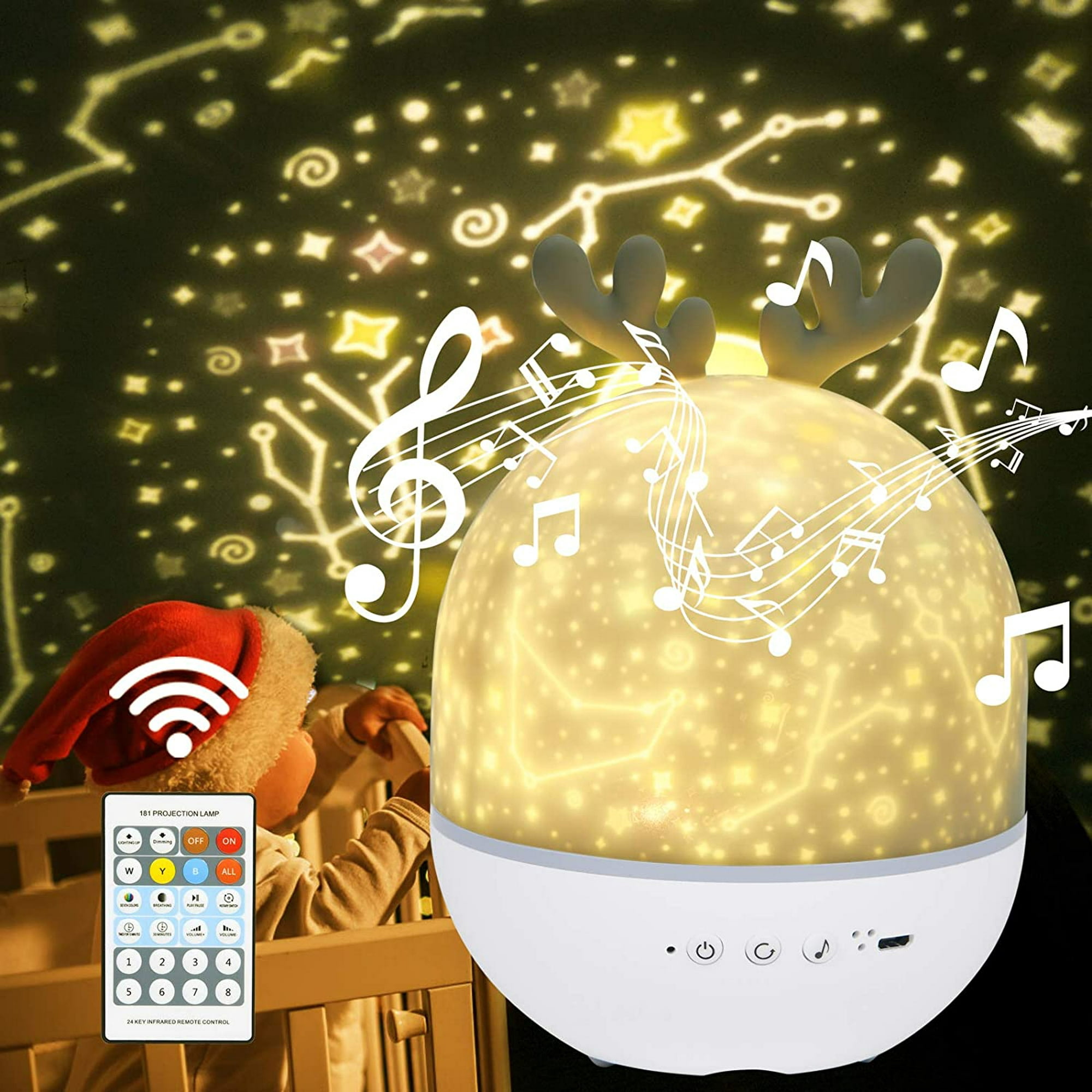  Proyector de estrellas, lámpara de proyector de luz de estrella,  lámpara de estrella para bebé, con control remoto, lámpara de rotación de  360°, luz nocturna, 6 modos románticos, luz nocturna, regalo 