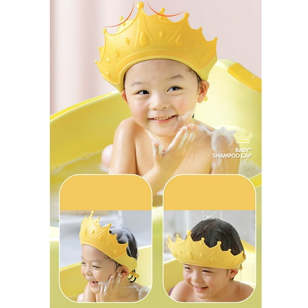 Gorro de ducha para bebé, gorra de baño con protección de silicona segura,  gorra de ducha con corona para protector de cabeza, ojos y orejas, gorra de