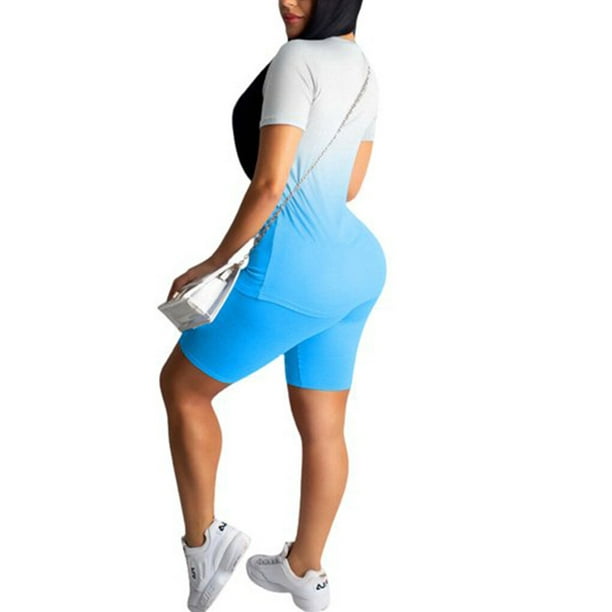 Qarigey Conjunto de ropa deportiva para mujer Top de yoga Pantalones cortos  Conjunto de ropa deportiva Conjunto de top de yoga Camiseta deportiva de  conjuntos de ropa azul XL Qarigey