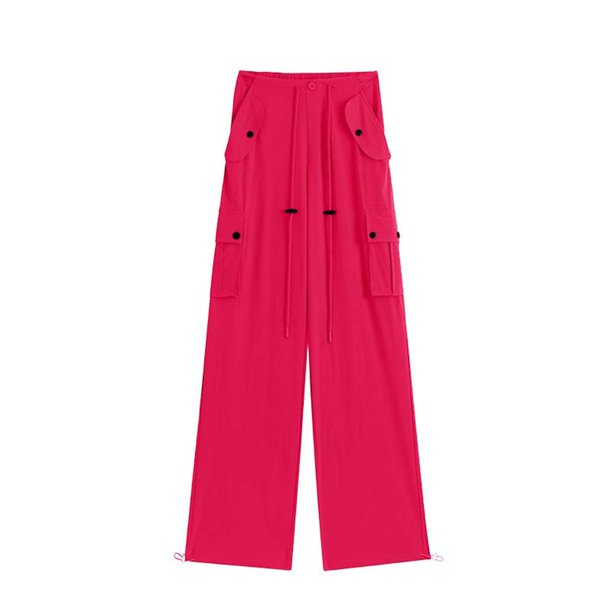 Gibobby Pantalones de mezclilla tipo cargo para mujer Pantalones de chándal  informales para mujer, ropa holgada de ajuste relajado, cordón en la  cintura con bolsillos(Rosa caliente,CH)