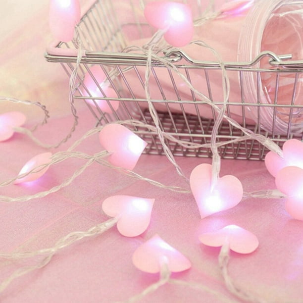 Guirnalda de luces Led de algodón para decoración del Día de San Valentín,  10/20 Led, corazón de amor, boda, niña, luz rosa