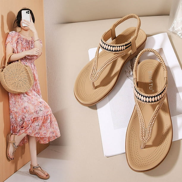 Sandalias de verano para mujer, sandalias planas sin cordones, zapatos  romanos de cristal, sandalias informales con punta abierta Wmkox8yii nm7899