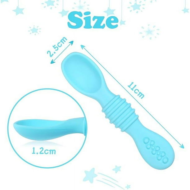 Juego de 2 cucharas de silicona para bebés (azul), herramientas de  aprendizaje de cucharas para bebés, adecuadas para la primera etapa de la  dentición, recomendadas por expertos en destete JM