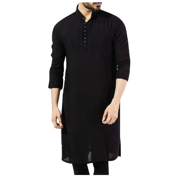 Camisa de árabe a la moda para hombre, blusa de manga larga con y cuello levantado, b Pompotops oipoqjl53489 | Walmart en línea