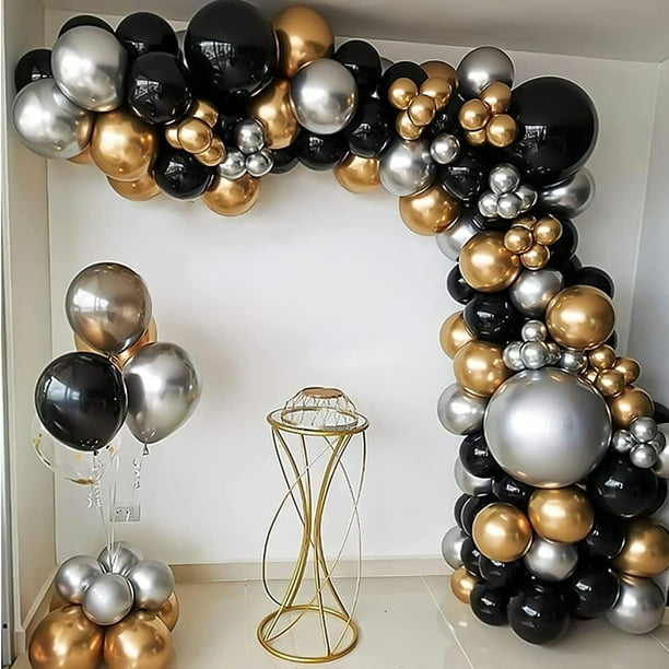 Kit de arco de globos negro y dorado – 109 arco de globos de cumpleaños de  oro negro y plata, kit de guirnalda de globos para decoración de cumpleaños  de niño niña
