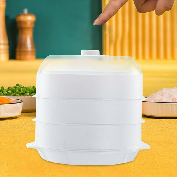 Olla de cocina de de calentamiento de microondas redonda, utensilios de  cocina al , recipiente de comida con tapa transparente para el , blanco de  Baoblaze Vaporizador de microondas