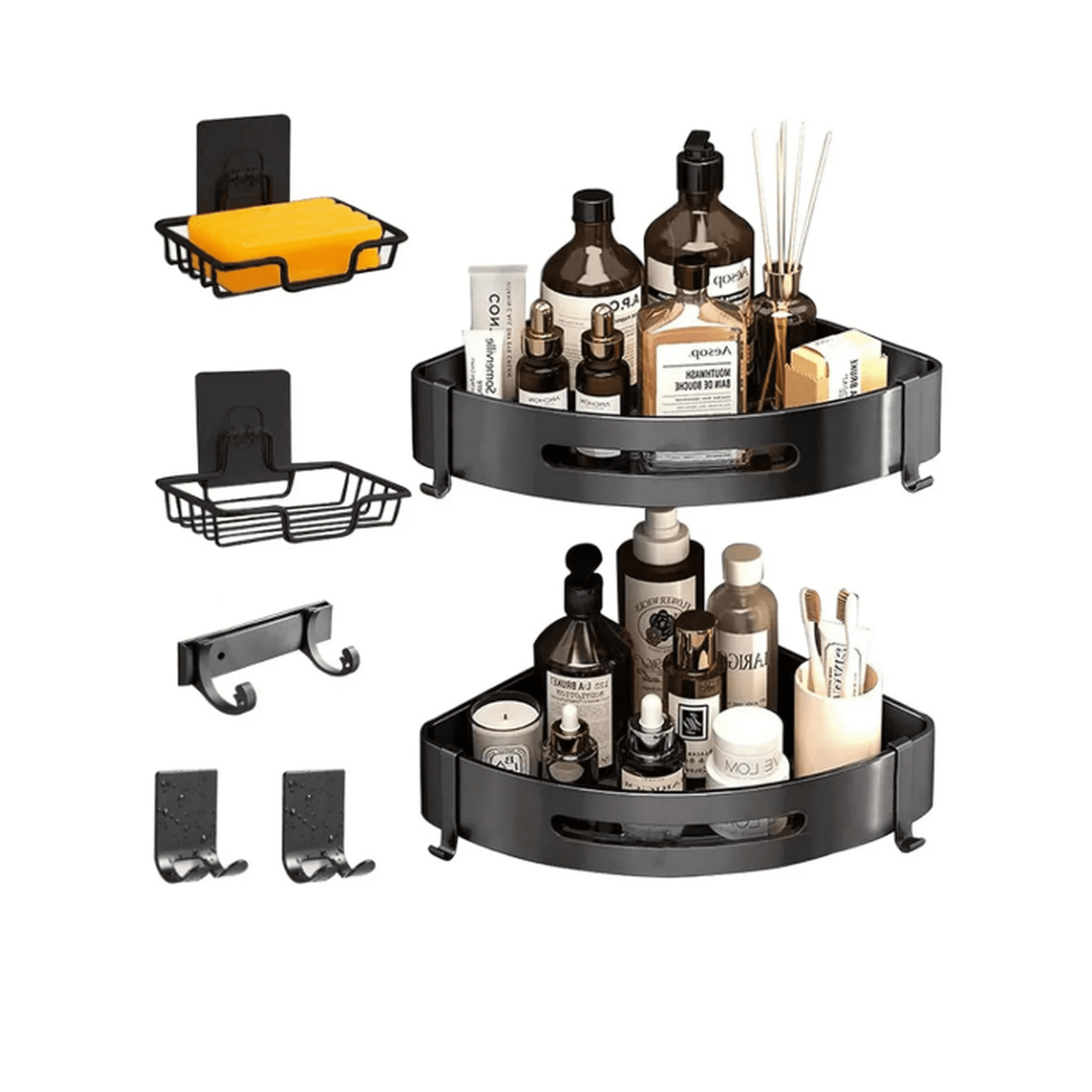 Accesorios de baño estantes de baño organizador negro juego de 7 piezas