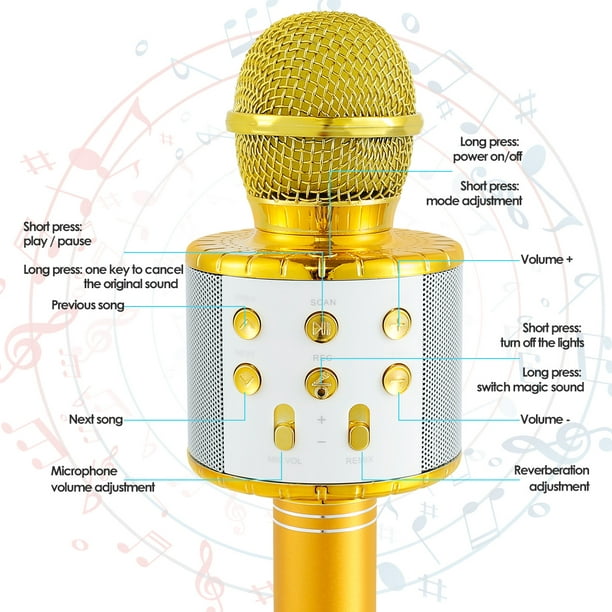 Micrófono inalámbrico 4en1 altavoz USB Karaoke mano Bluetooth para niños  adultos