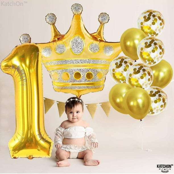 Grande: globo dorado para el primer cumpleaños, globo número 1 de 40  pulgadas, globos dorados de primer cumpleaños, globos de confeti, globo  dorado 1