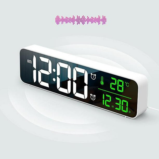 Reloj despertador Digital con espejo LED, pantalla LCD grande