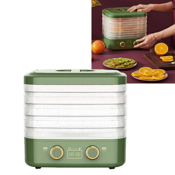 Deshidratador de frutas Temporizador de 5 bandejas Control de temperatura  de bajo ruido Secador de alimentos multifuncional 220 V Perillas dobles  verdes Wobythan