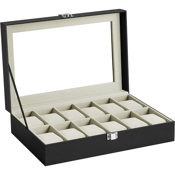 Caja organizadora de relojes para hombres - Moderno estuche de exhibición y  caja organizadora de joyería color negro - Regalo para cumpleaños para él