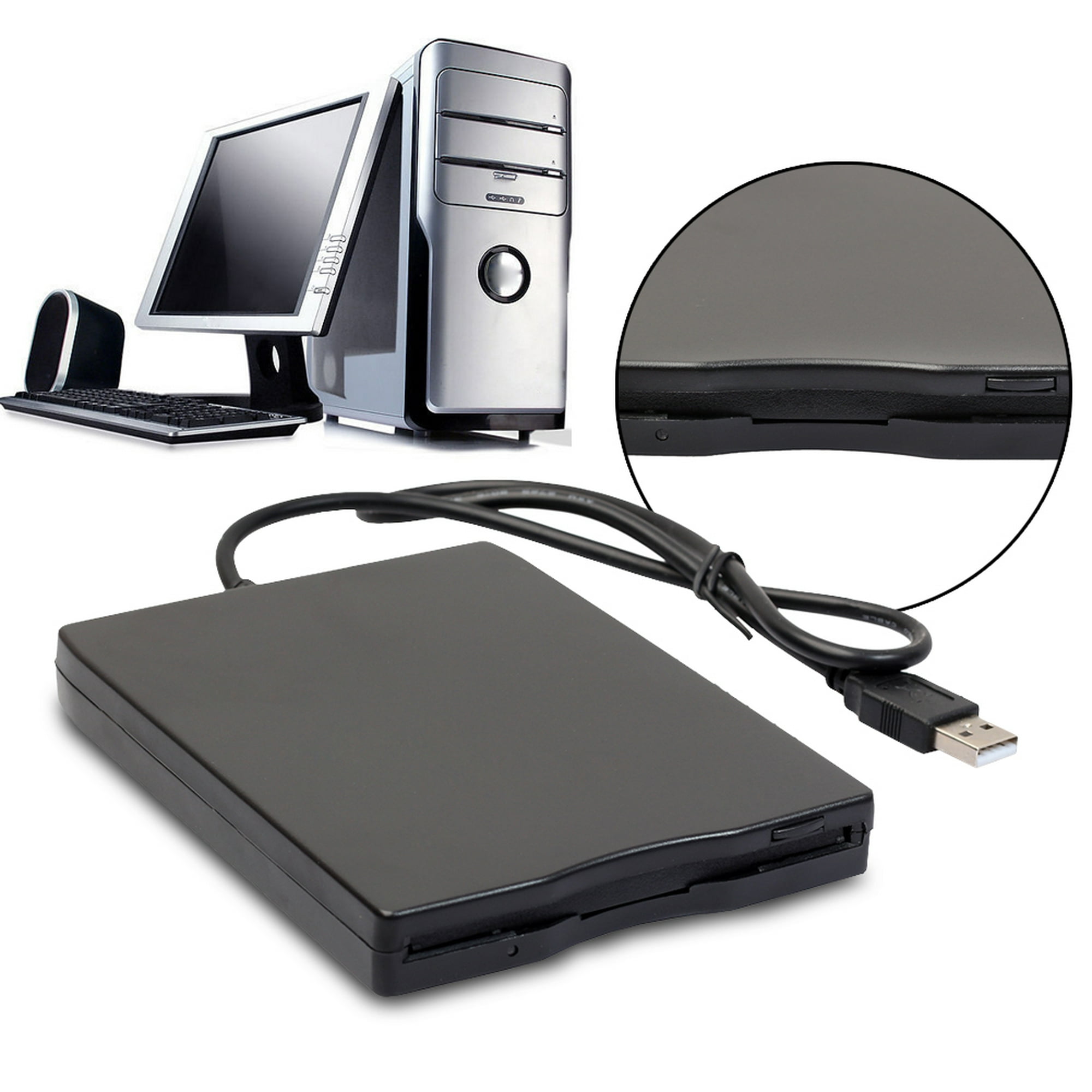 Unidad de disquete externa USB Nice2mitu de 3,5 pulgadas portátil, unidad  USB FDD de 1,44 MB Plug and Play para PC Windows 10 7 8 XP Vista Mac Black  (1P)