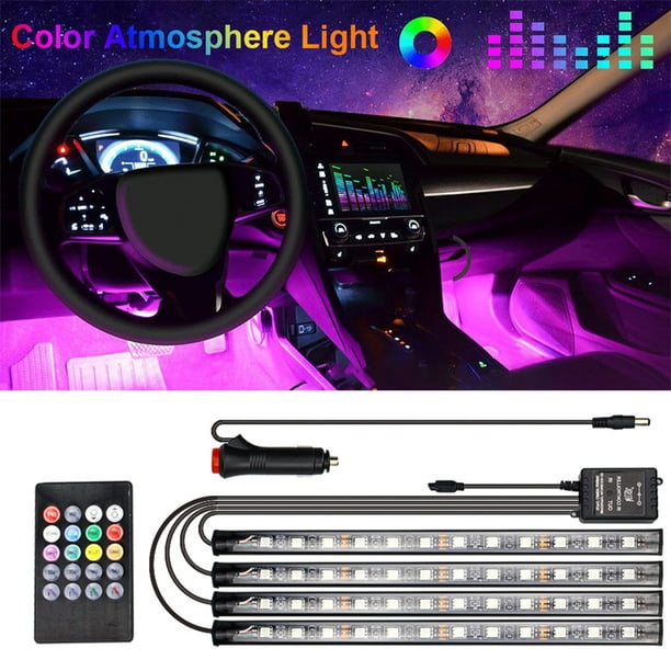 Interior de coche LED, 4 piezas, 7 colores, luces interiores RGB para  puerto USB automático, iluminación