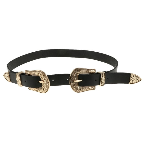 Cinturones de cuer mujer, correa cinturón 2 hebillas de ancho de 2.4 Plata - Oro Baoblaze Cinturón de hebilla doble de mujer | Walmart en línea