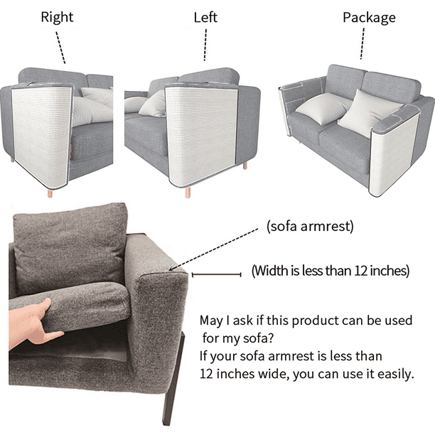 Roowest 4 protectores de sofá rascador de sisal para gatos, con bolsillos,  12 x 43 pulgadas, diseño de garras para mascotas, funda de sofá