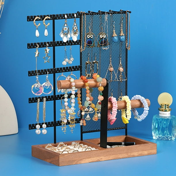  Ikee Design Soporte organizador de madera para joyas, soporte de  exhibición de joyas para aretes, organizador de joyas con 18 ganchos y  soportes extraíbles, organizador de collares, soporte para : Ropa