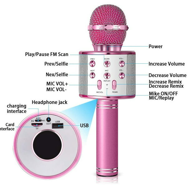 Micrófono Karaoke Bluetooth Inalámbrico, Altavoz Incorporado, Cambiador de  voz mágico Top Rosa, Micrófono de mano, Los mejores precios