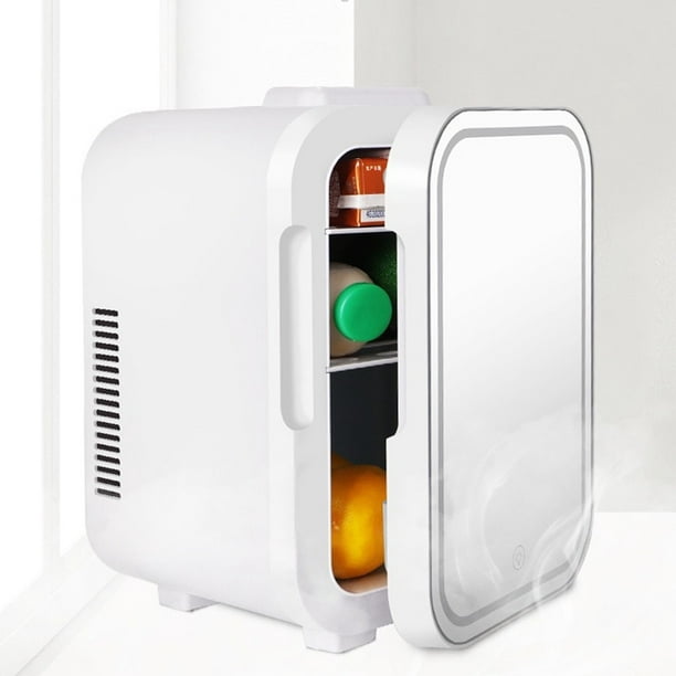 Mini refrigerador blanco, refrigerador pequeño de 8 latas/6 litros, 110  VAC/12 V CC, portátil, termoeléctrico, calentador y congelador, escritorio