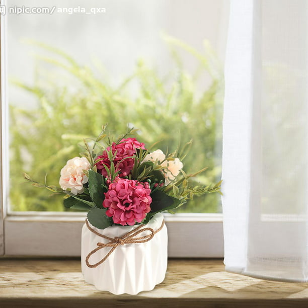 Flores artificiales Bonsai, plantas artificiales Flores de en jarrón de  cerámica Mini planta en maceta para boda en hogar Oficina blanco Macarena  Flores De Hortensia