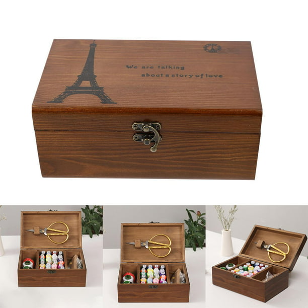 Organizador de caja de costura de madera con accesorios de kit de costura,  cesta de costura para el hogar