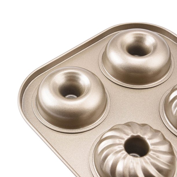 Molde antiadherente para rosquillas y magdalenas, molde para magdalenas  antiadherente de acero al carbono de 6 cavidades con cepillo de silicona,  molde para magdalenas para horno de cocina, pan para hornear (oro