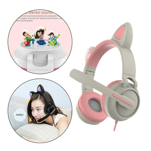 UXELY Auriculares inalámbricos para juegos para niña, lindos auriculares de  oreja de gato con luces LED, auriculares estéreo con cancelación de ruido