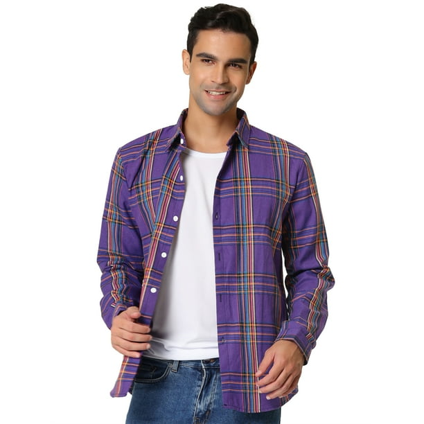 Camisa de cuadros de color para hombre, camisas de contraste con botones de  manga larga