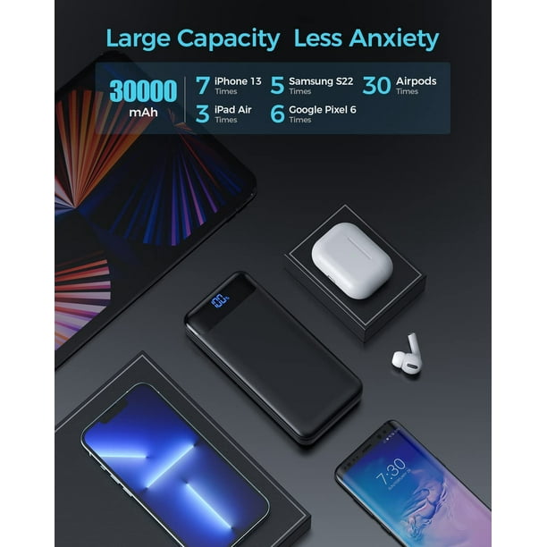Batería Externa 30000mAh, Power Bank USB C, Carga Rápida Portátil Gran  Capacidad, para iPhone y Samsung JAMW Sencillez