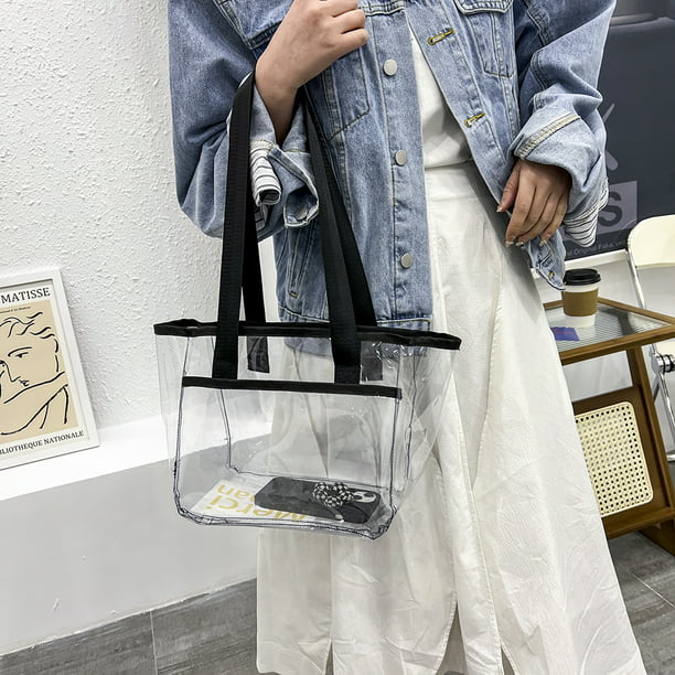 Bolsa Bolso transparente de PVC de verano para mujer, bolsos de hombro,  bolso de playa (negro) JShteea Para Estrenar