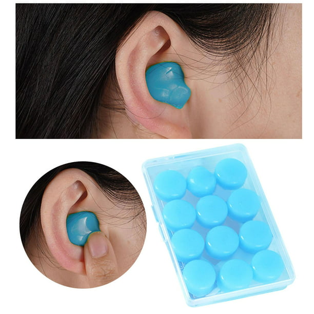 24 pares de tapones de silicona suave para los oídos, tapones para los  oídos para dormir, nadar, para niños y adultos, transparentes + azul