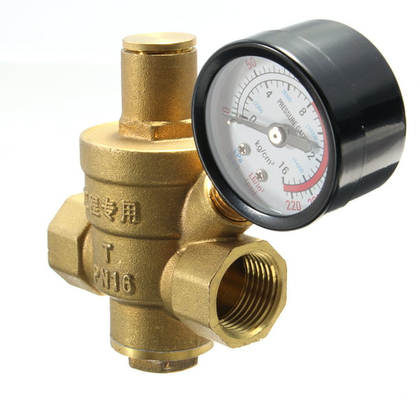 Válvula reductora de presión 1/2 laton Válvula reductora de presión de agua  de latón, manómetro ajustable, regulador, 1/2 Oferta exclusiva