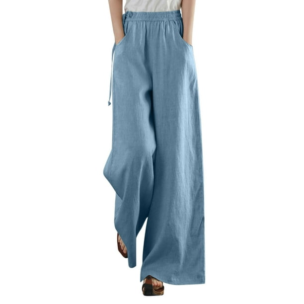 Pantalones De Lino Y Algodón Para Mujer Moda Rectos Sueltos De Cintura  Elástica 