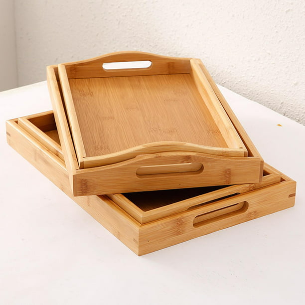 Bandeja de bambú orgánico para servir, bandeja rectangular de madera para  desayuno, bandeja de madera para servir, bandejas rectangulares de madera